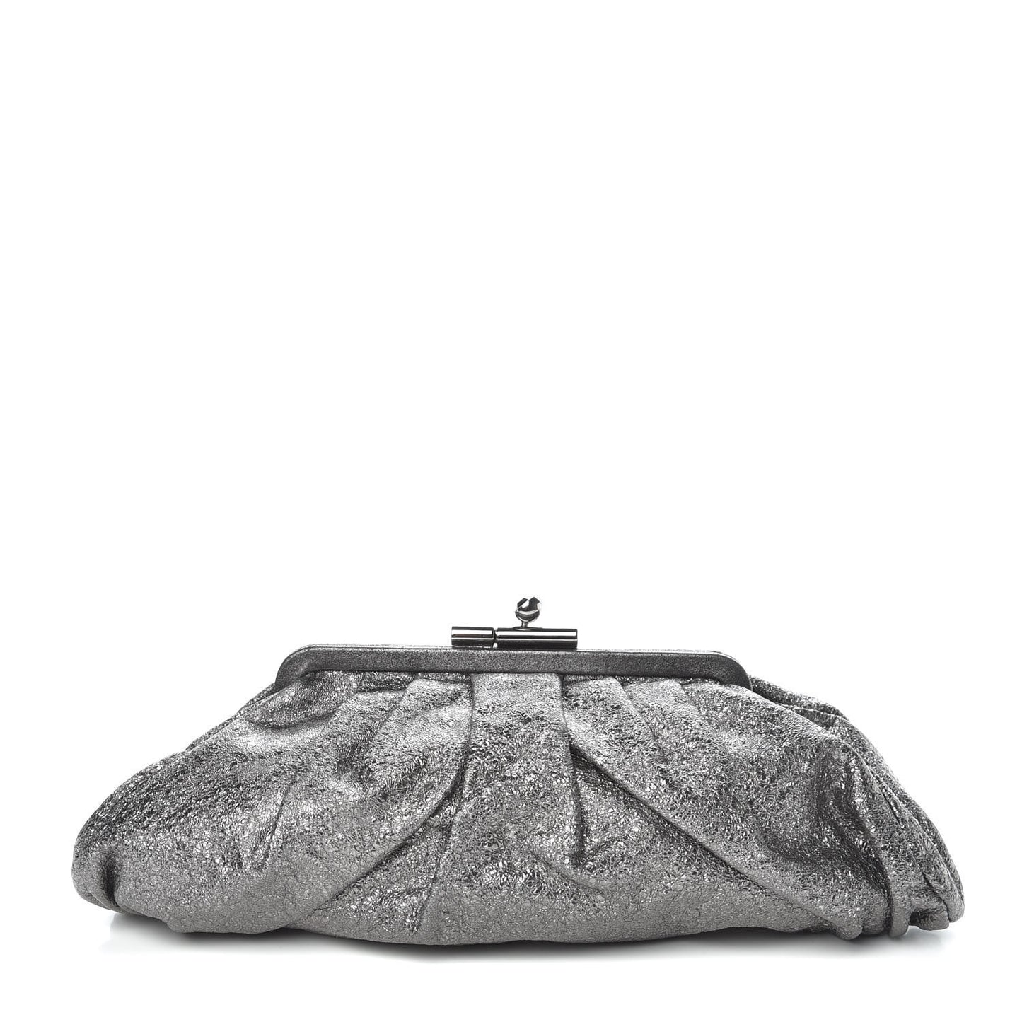 Metallic Crackled Calfskin Monte Carlo Clutch Dark Silver