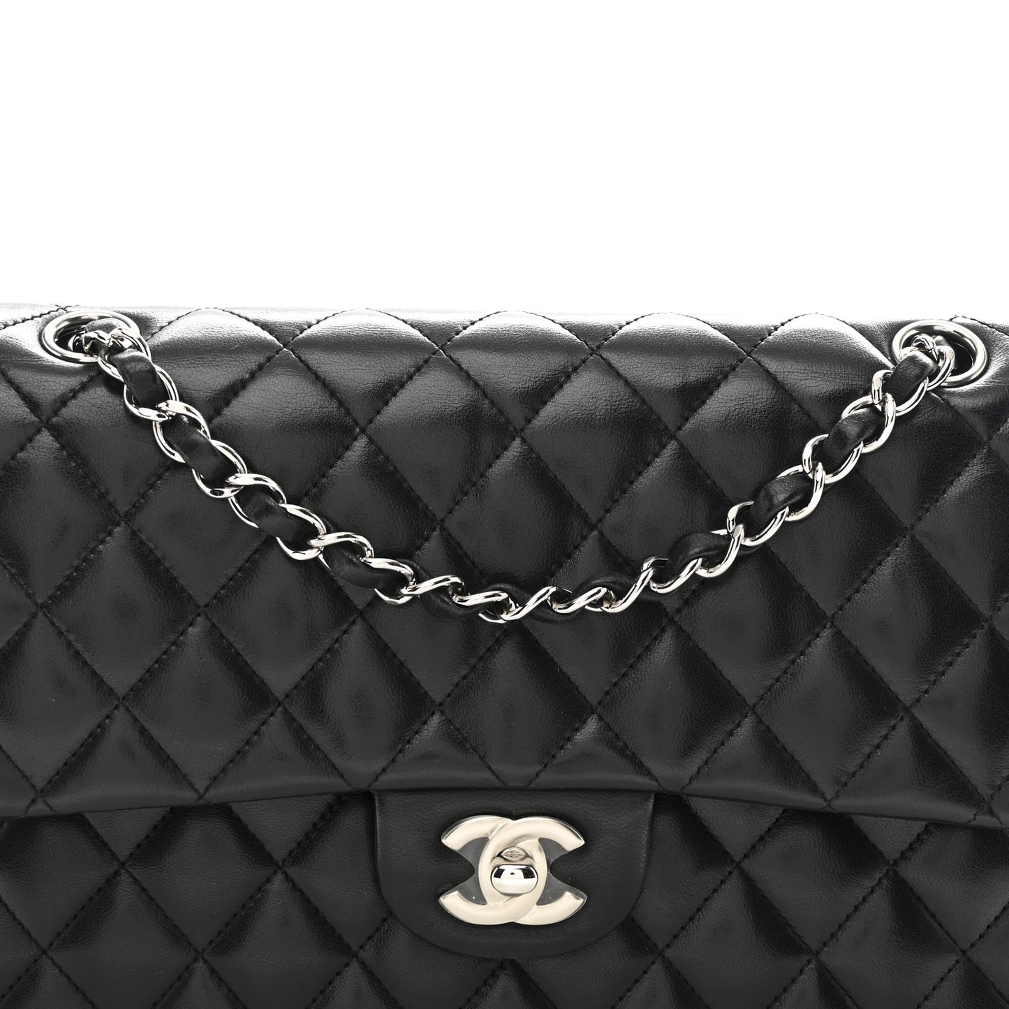 Lambskin Quilted Medium Double Flap Black