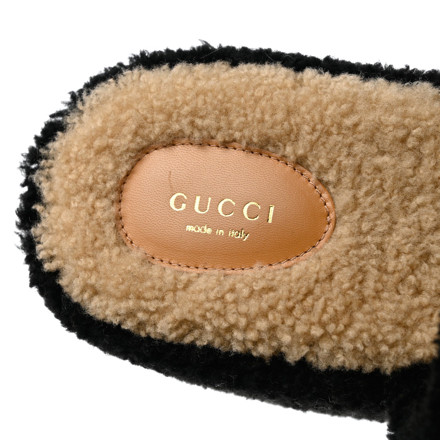 Gucci Shearling Interlocking G Womens Elea Platform Slide Wedge Sandals 39 Black Butterscotch 6 of 8