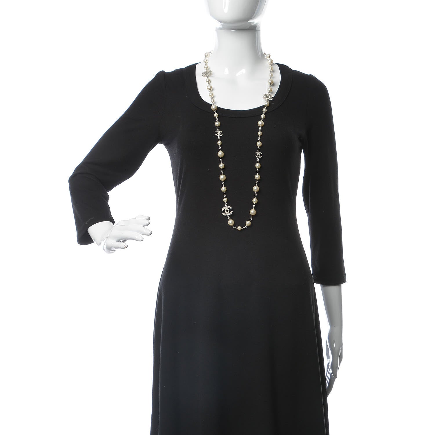 Chanel Crystal Pearl CC Long Necklace Silver 2 of 6