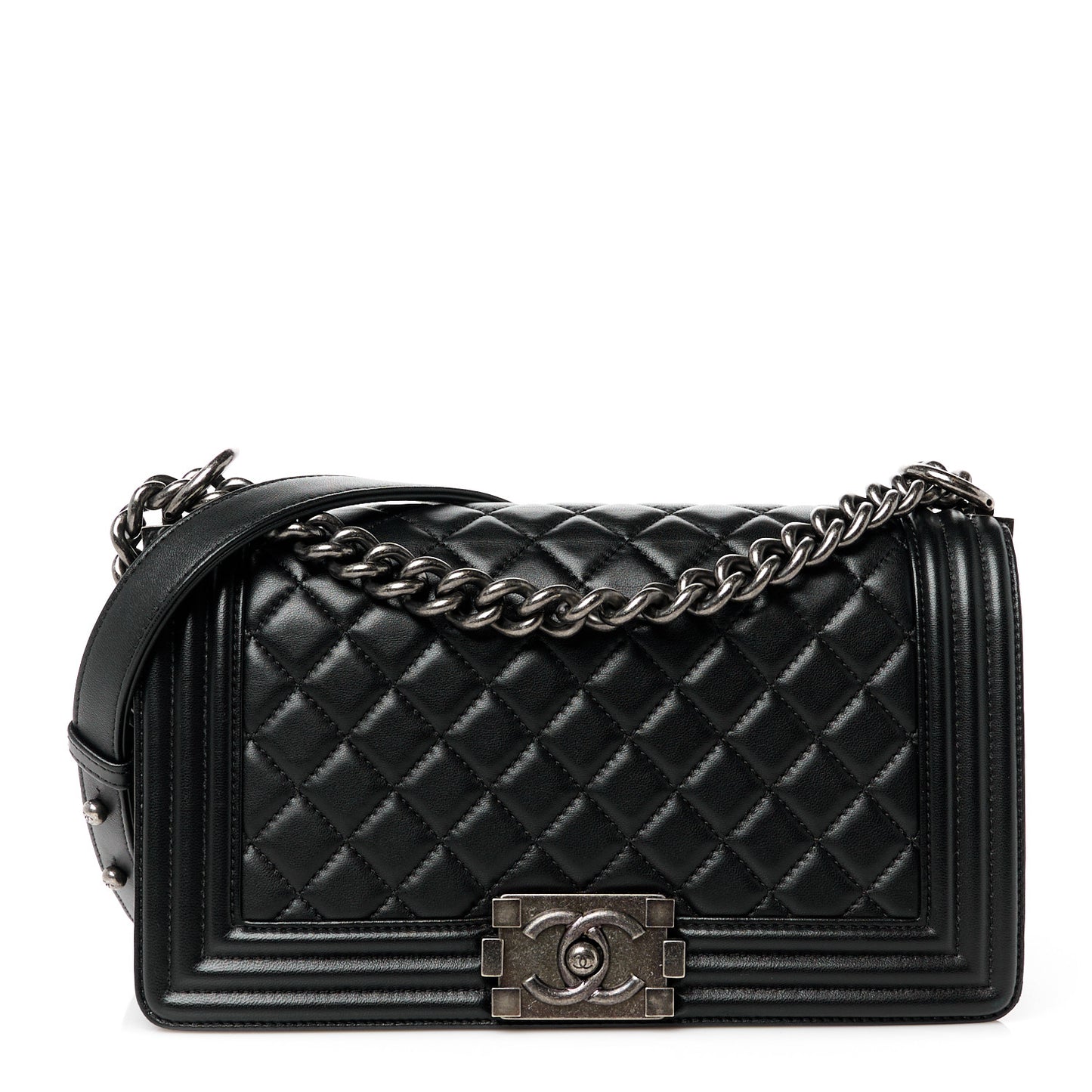 Lambskin Quilted Medium Boy Flap Black