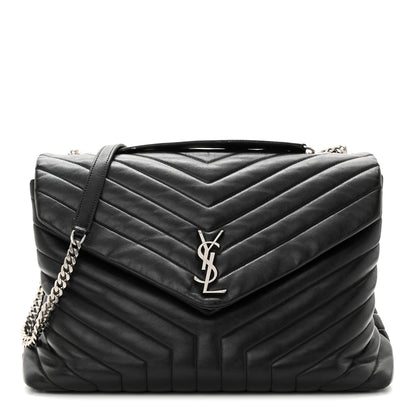 Saint Laurent Calfskin Y Quilted Monogram Large Loulou Chain Satchel Black 1 of 14