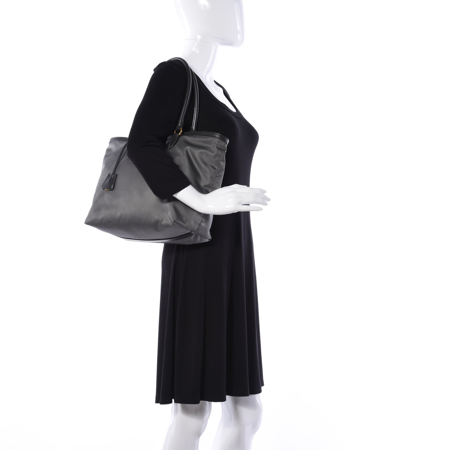 Prada Tessuto Nylon Soft Calf Shopping Tote Ardesia 2 of 8