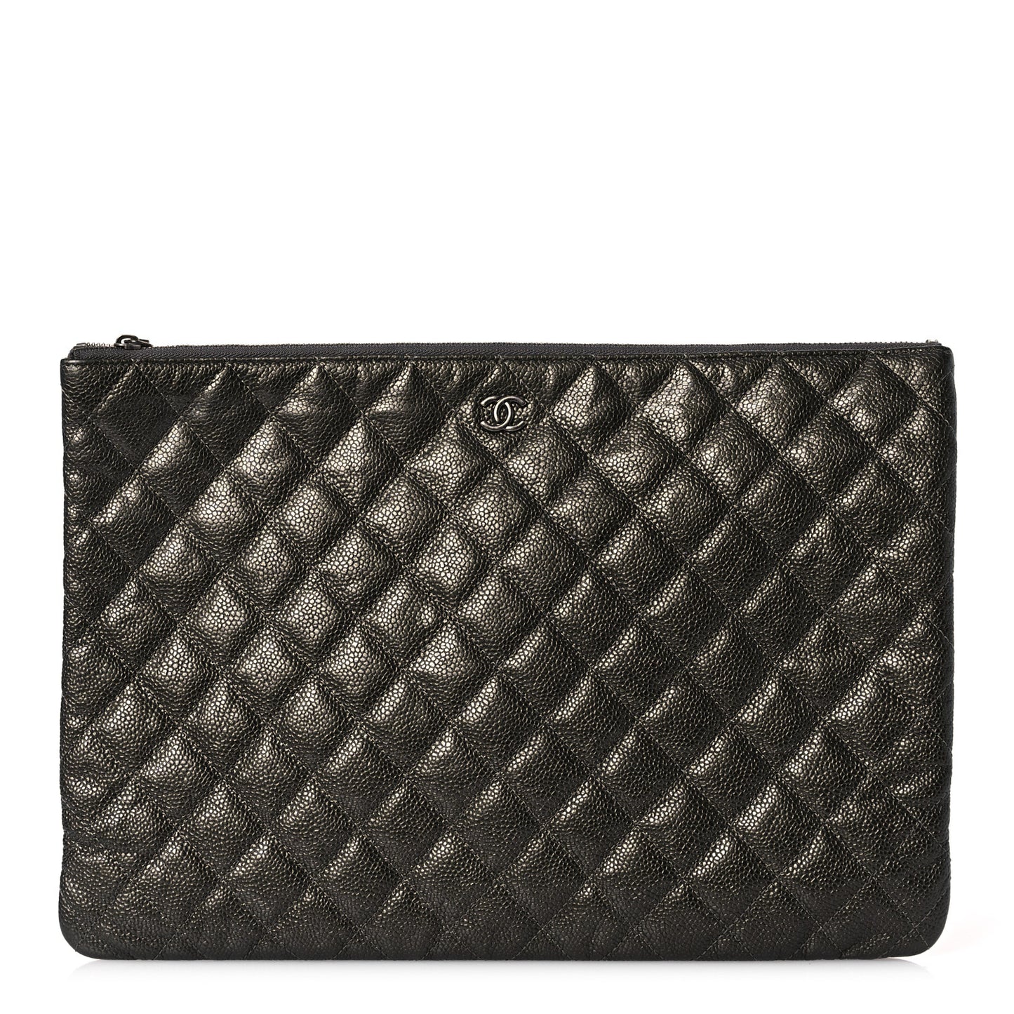 Iridescent Caviar Quilted Large Cosmetic Case Dark Grey