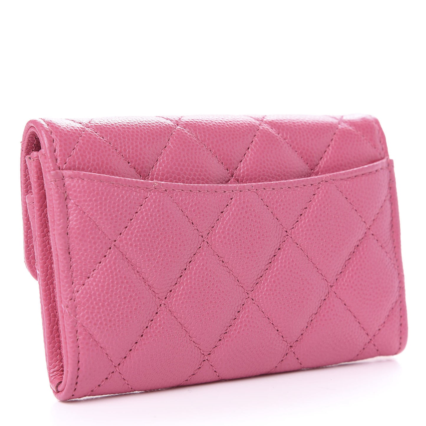 Caviar Quilted Flap Card Holder Wallet Pink