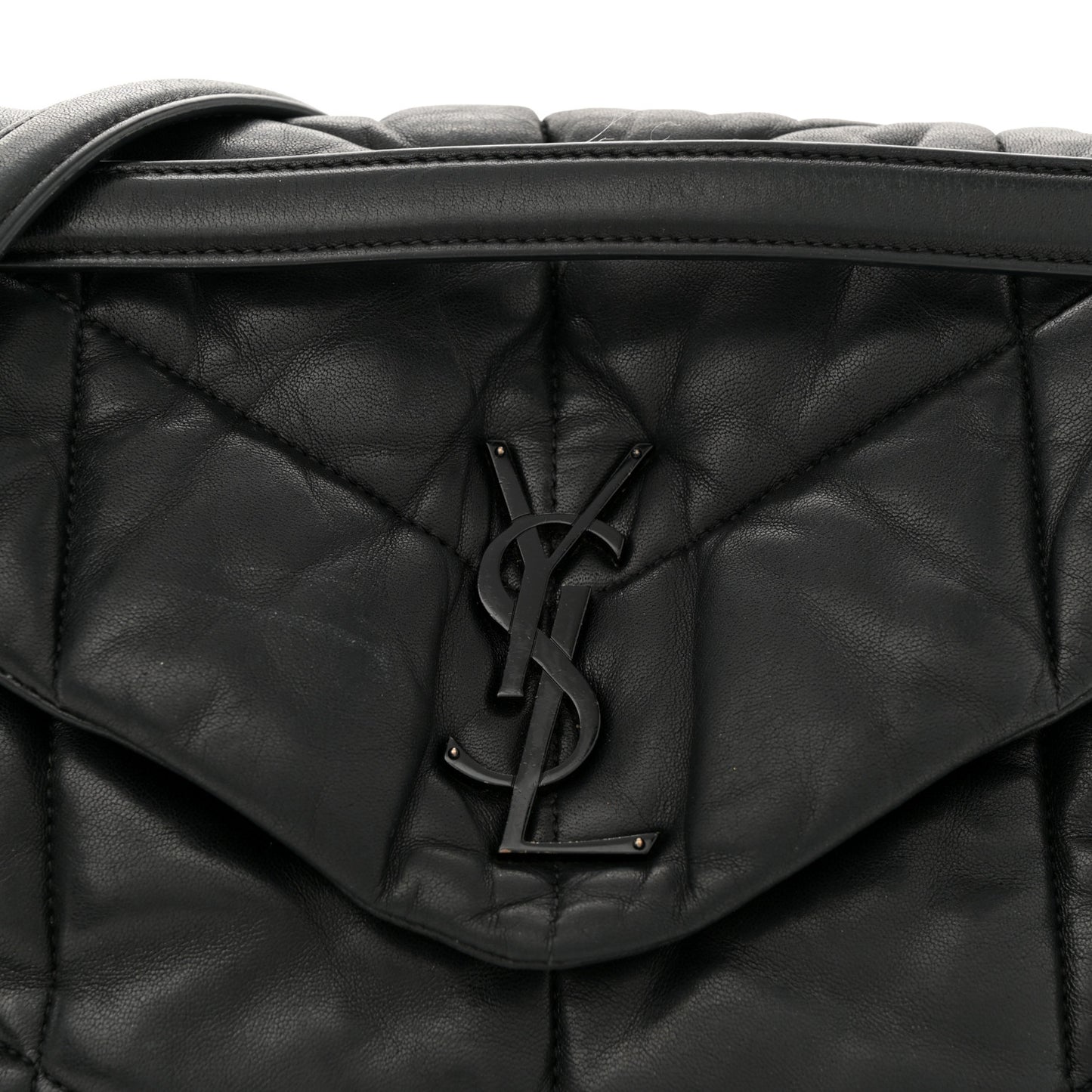 Lambskin Quilted Monogram Monochrome Medium Loulou Puffer Chain Satchel Black