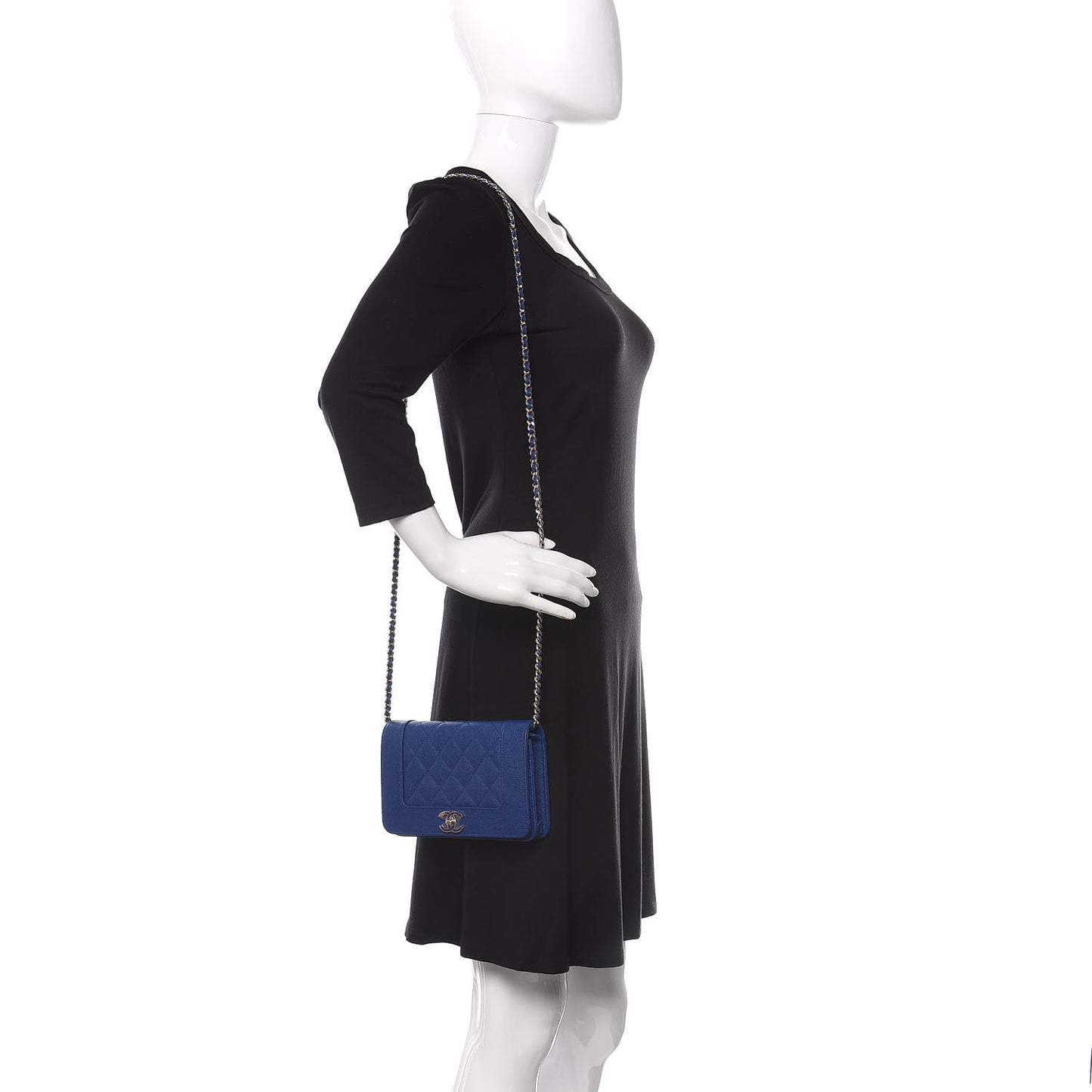 Caviar Quilted Vintage Mademoiselle Wallet On Chain WOC Blue