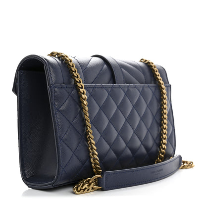 Saint Laurent Grain De Poudre Textured Mixed Matelasse Triquilt Small Monogram Satchel Blue Charron 3 of 12