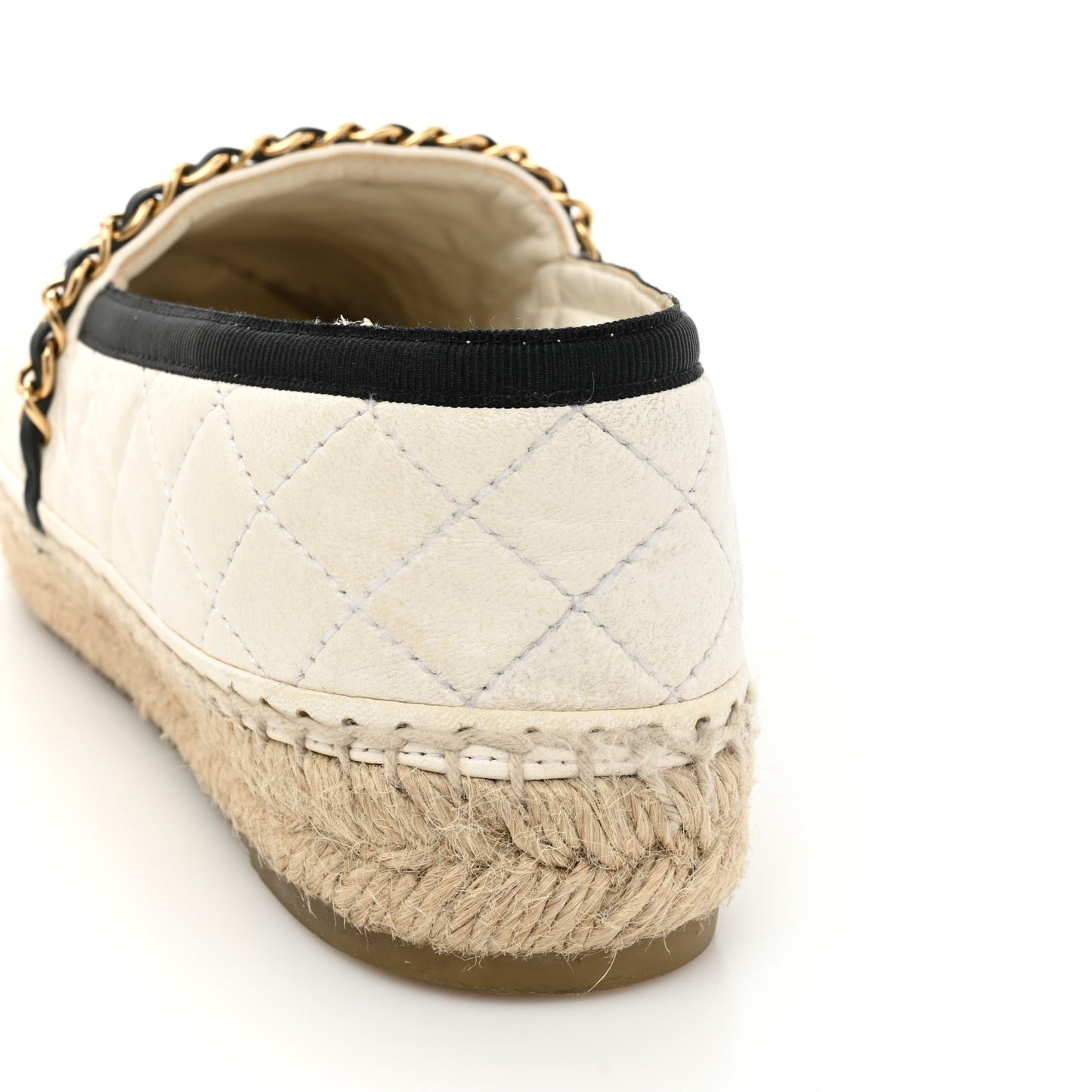 Lambskin Grosgrain Quilted CC Chain Espadrilles 37 White Black