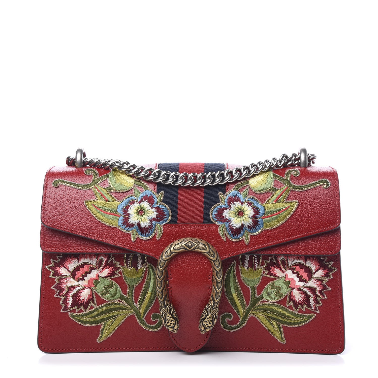 Gucci Calfskin Web Floral Embroidered Small Dionysus Shoulder Bag Hibiscus Red 1 of 9