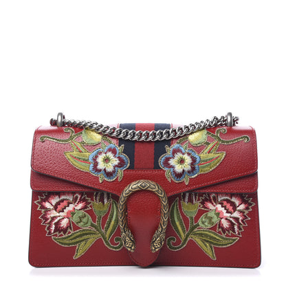 Gucci Calfskin Web Floral Embroidered Small Dionysus Shoulder Bag Hibiscus Red 1 of 9