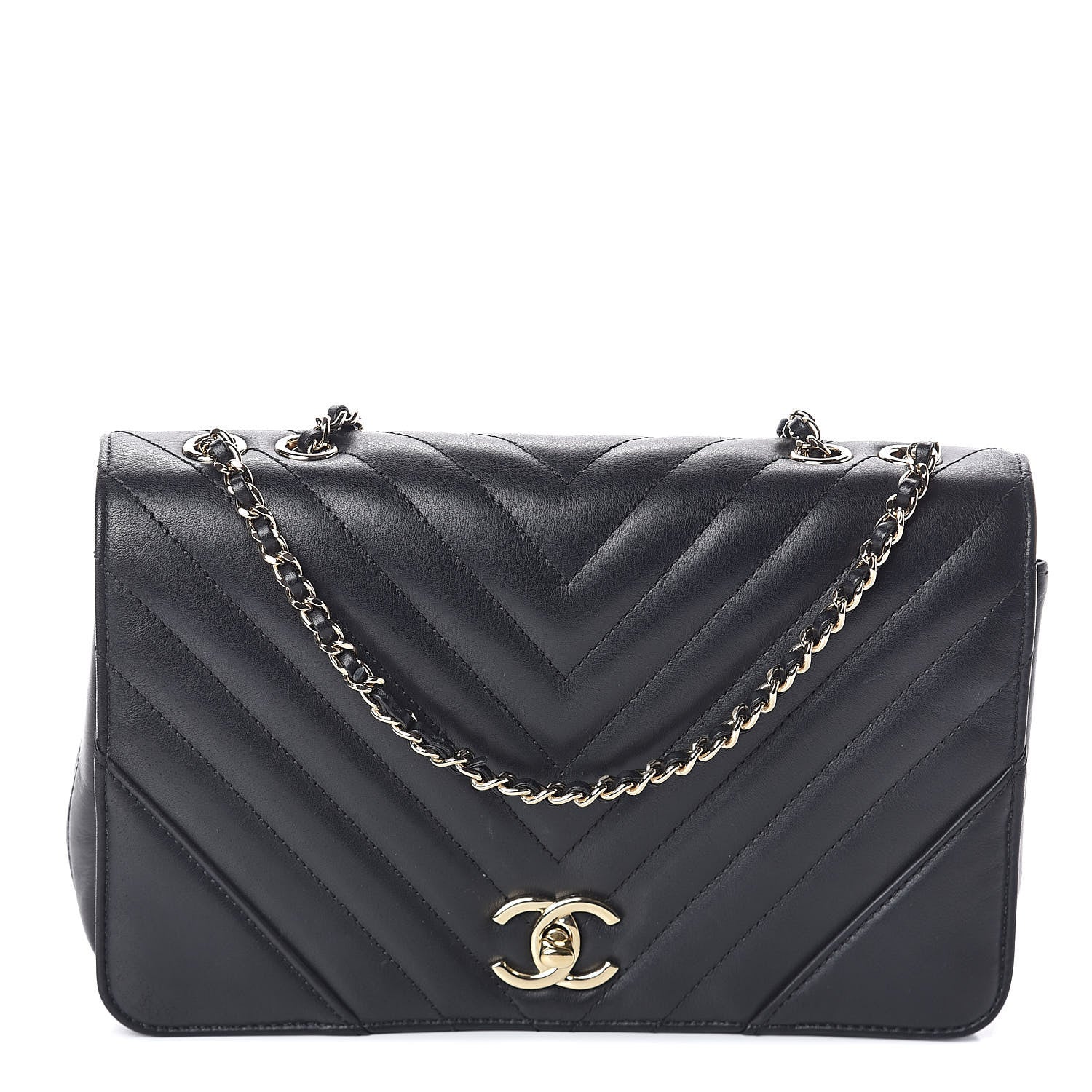 Chanel Calfskin Chevron Quilted Statement Flap Black 1 of 11