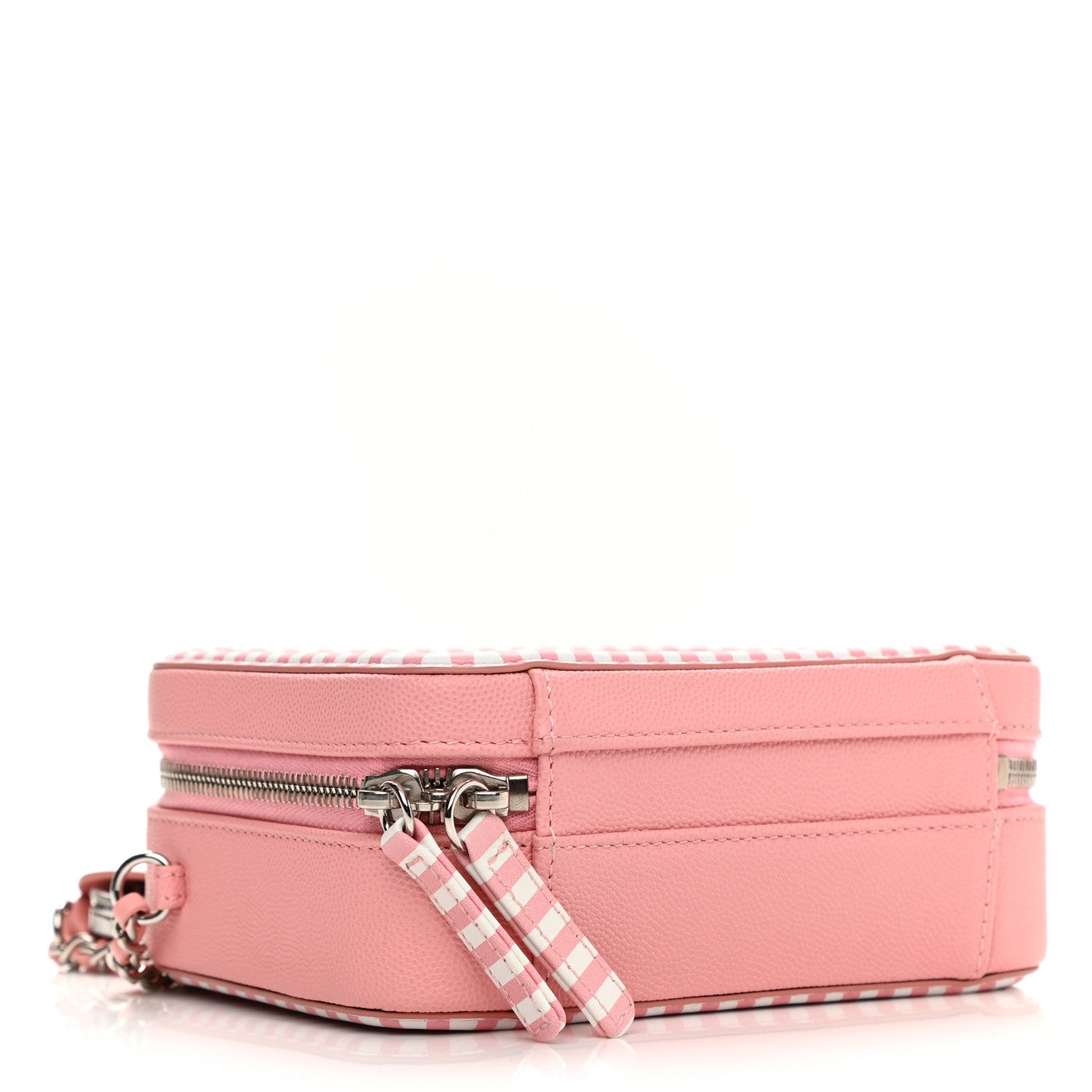 Chanel Caviar Quilted Striped Small CC Filigree Vanity Case Pink White 4 of 10