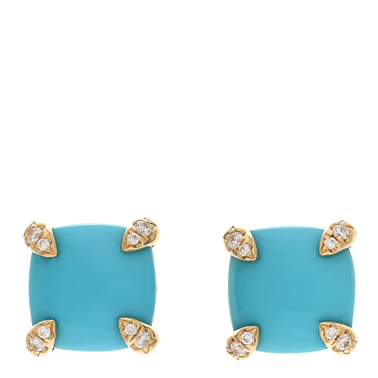 18K Yellow Gold Diamond Turquoise 8mm Chatelaine Earrings