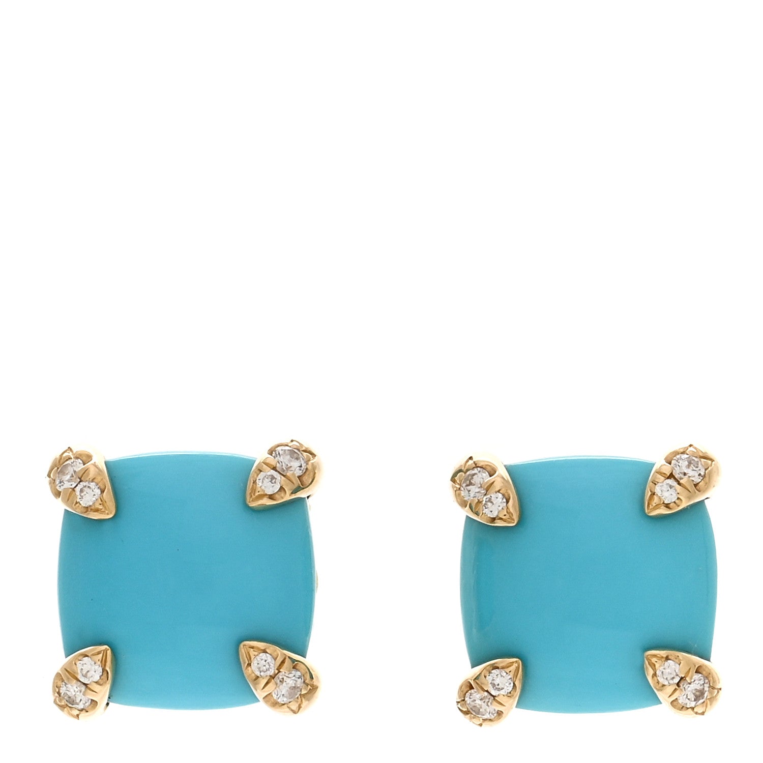 David Yurman 18K Yellow Gold Diamond Turquoise 8mm Chatelaine Earrings 1 of 4