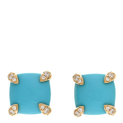 David Yurman 18K Yellow Gold Diamond Turquoise 8mm Chatelaine Earrings 1 of 4