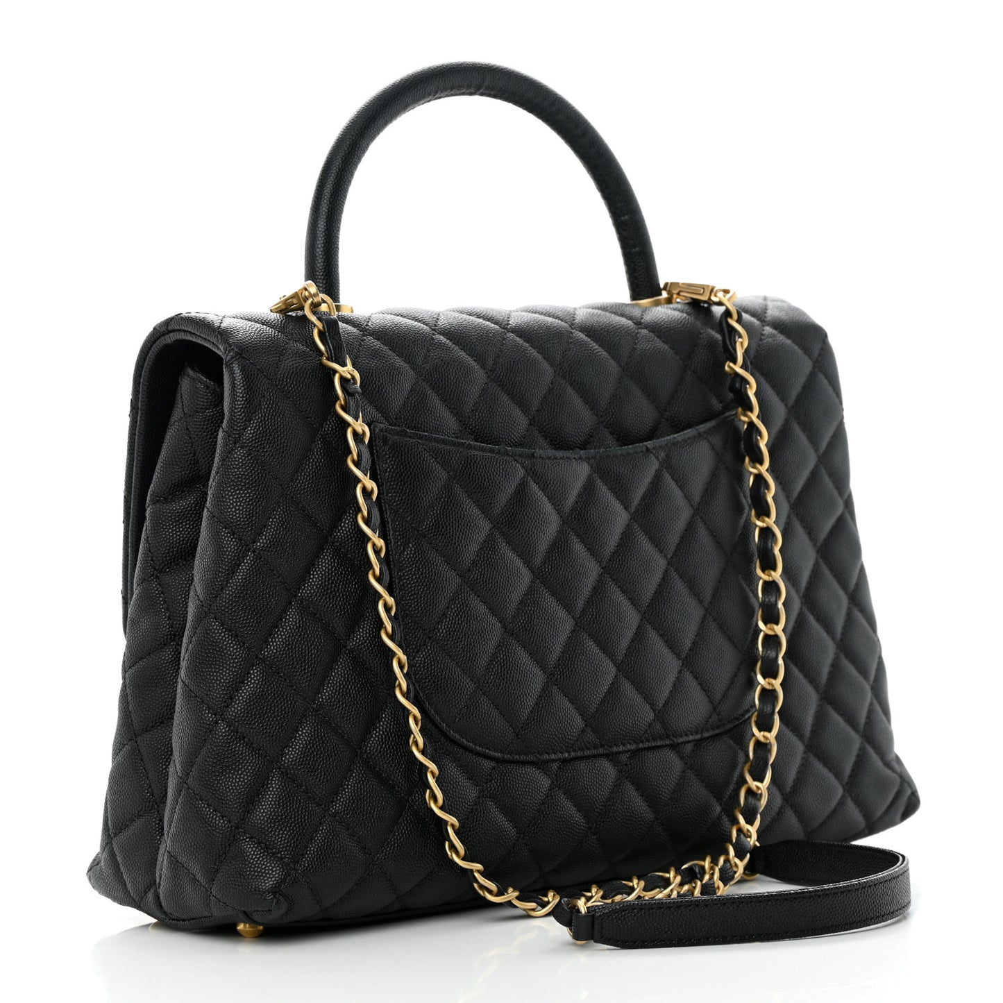 Caviar Quilted Medium Coco Handle Flap Black