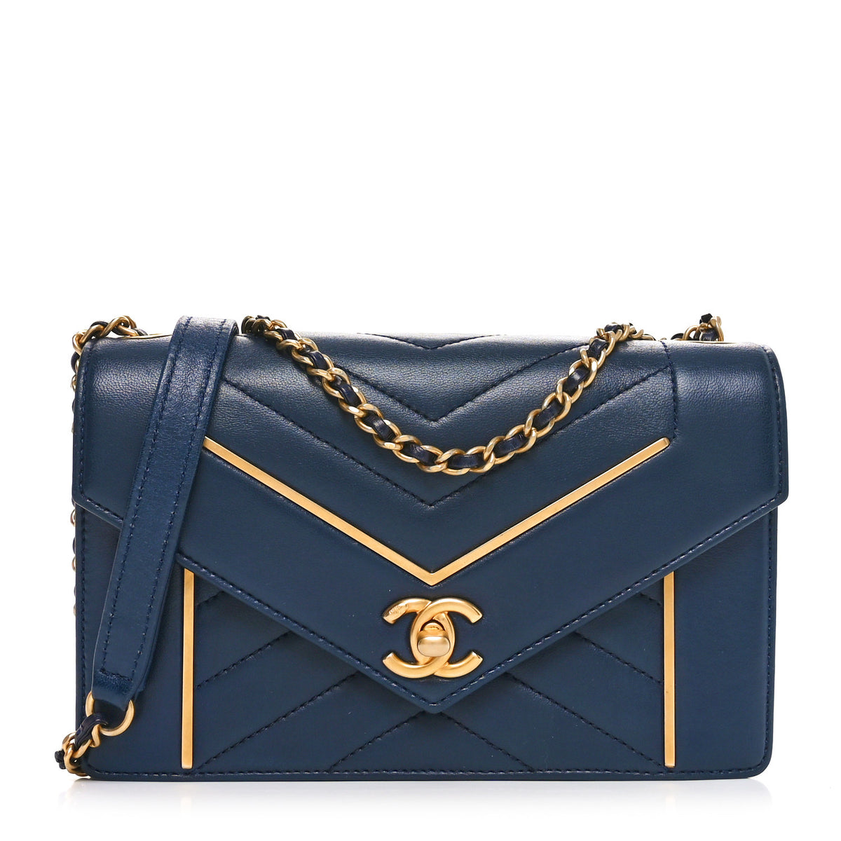 Chanel Lambskin Reversed Chevron Quilted Small Flap Navy 1 of 10