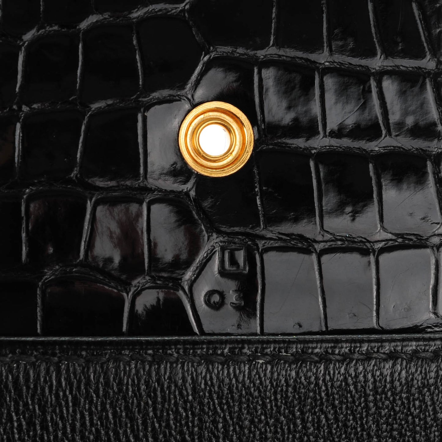 Shiny Porosus Crocodile Goodlock Clutch Black
