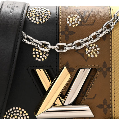 Louis Vuitton Calfskin Reverse Monogram Studded Twist Shoulder Bag MM Black Gold 7 of 10