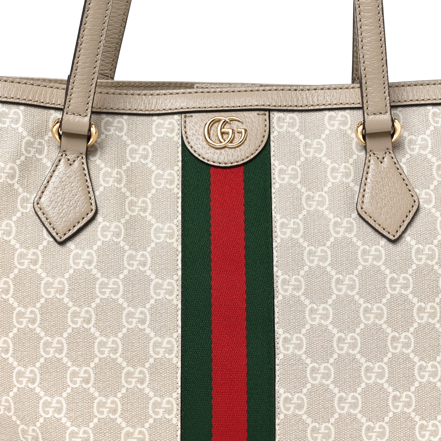 Gucci GG Supreme Monogram Textured Dollar Calfskin Web Large Ophidia Shopping Tote Beige Mystic White Oatmeal 8 of 10