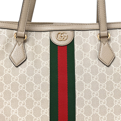 Gucci GG Supreme Monogram Textured Dollar Calfskin Web Large Ophidia Shopping Tote Beige Mystic White Oatmeal 8 of 10
