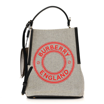 Burberry Canvas Cotton Small Peggy Bucket Bag Black Fiery Red 1 of 9