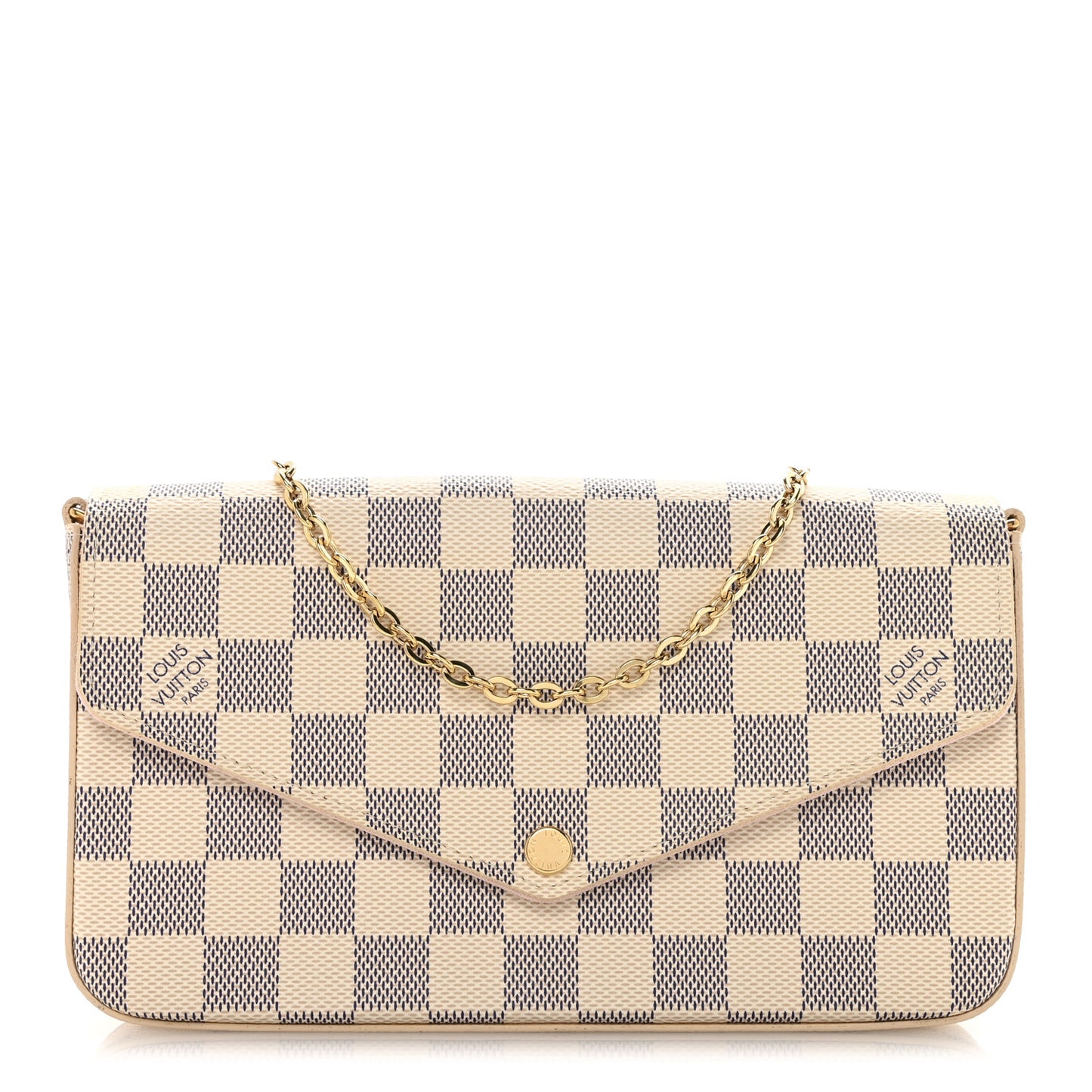 Damier Azur Pochette Felicie Chain Wallet Rose Ballerine