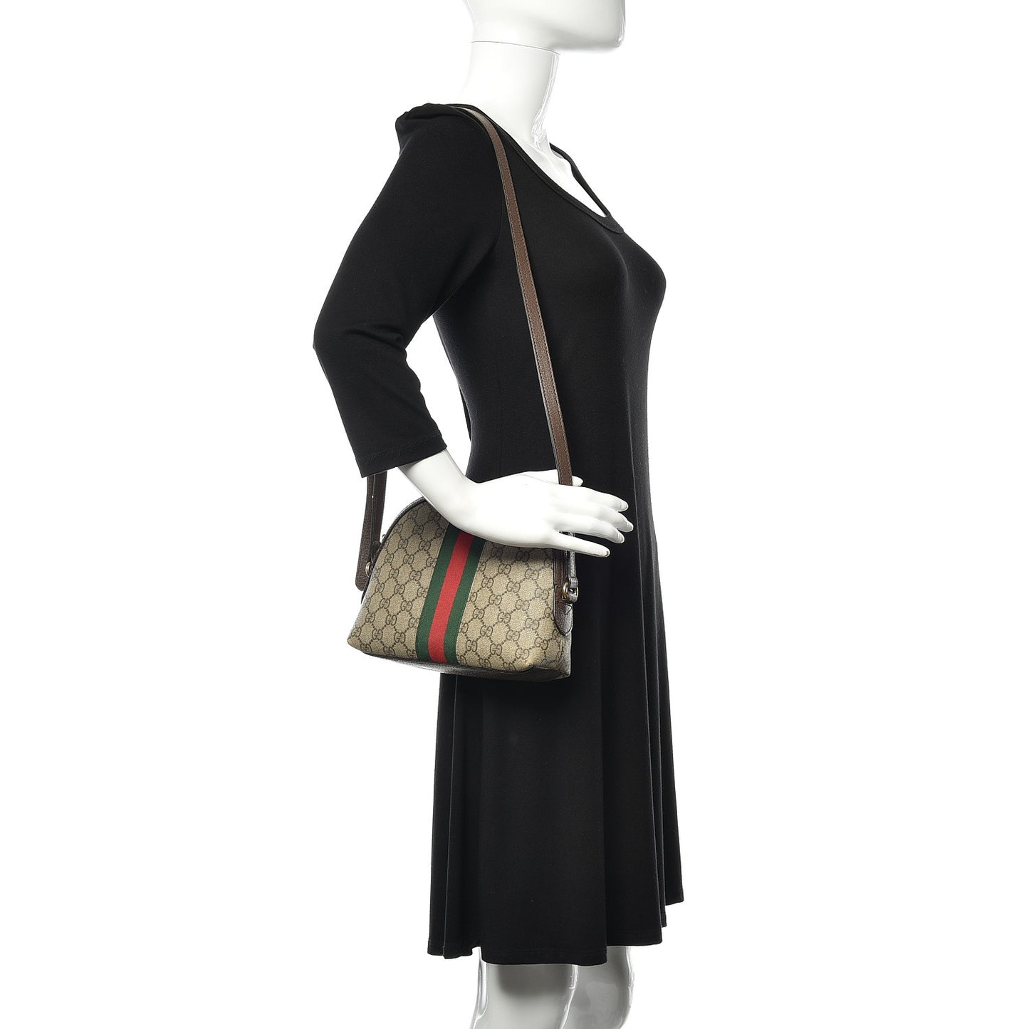 GG Supreme Monogram Textured Dollar Calfskin Web Small Ophidia Dome Shoulder Bag Beige Ebony New Acero