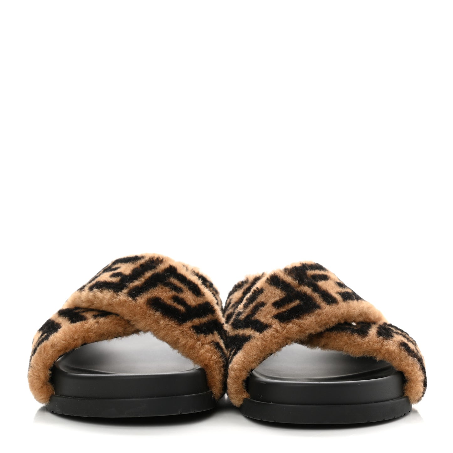 Shearling FF Sandals 37 Black Brown