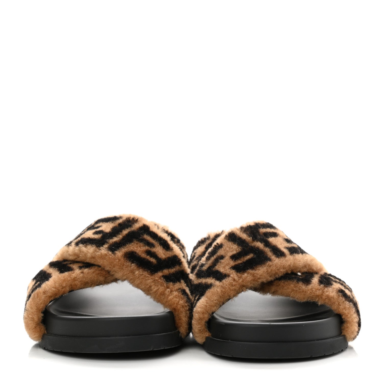 Fendi Shearling FF Sandals 37 Black Brown 2 of 8