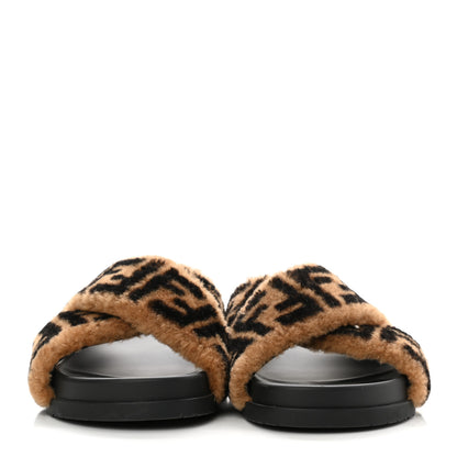 Fendi Shearling FF Sandals 37 Black Brown 2 of 8