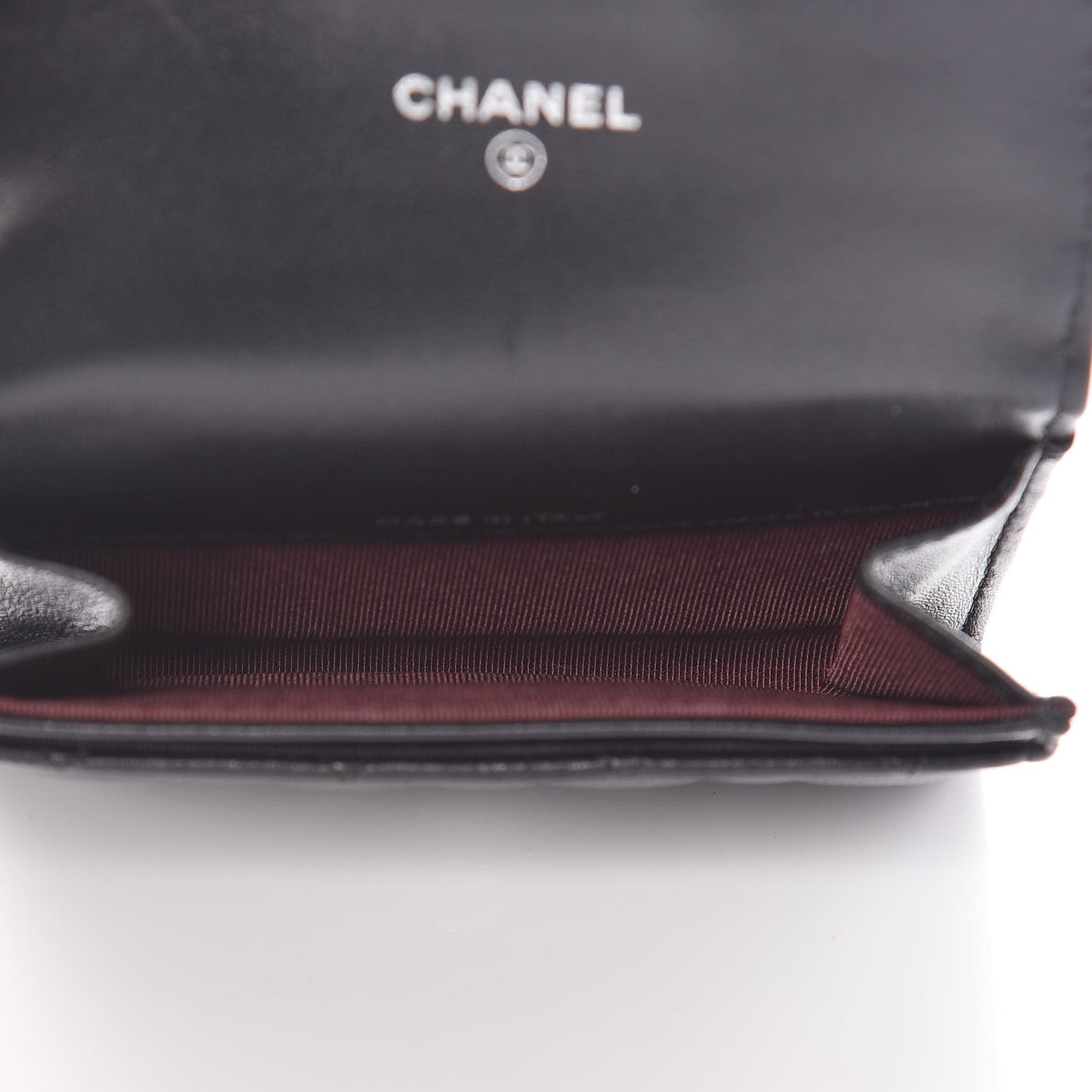 Lambskin Quilted Flap Card Holder Black