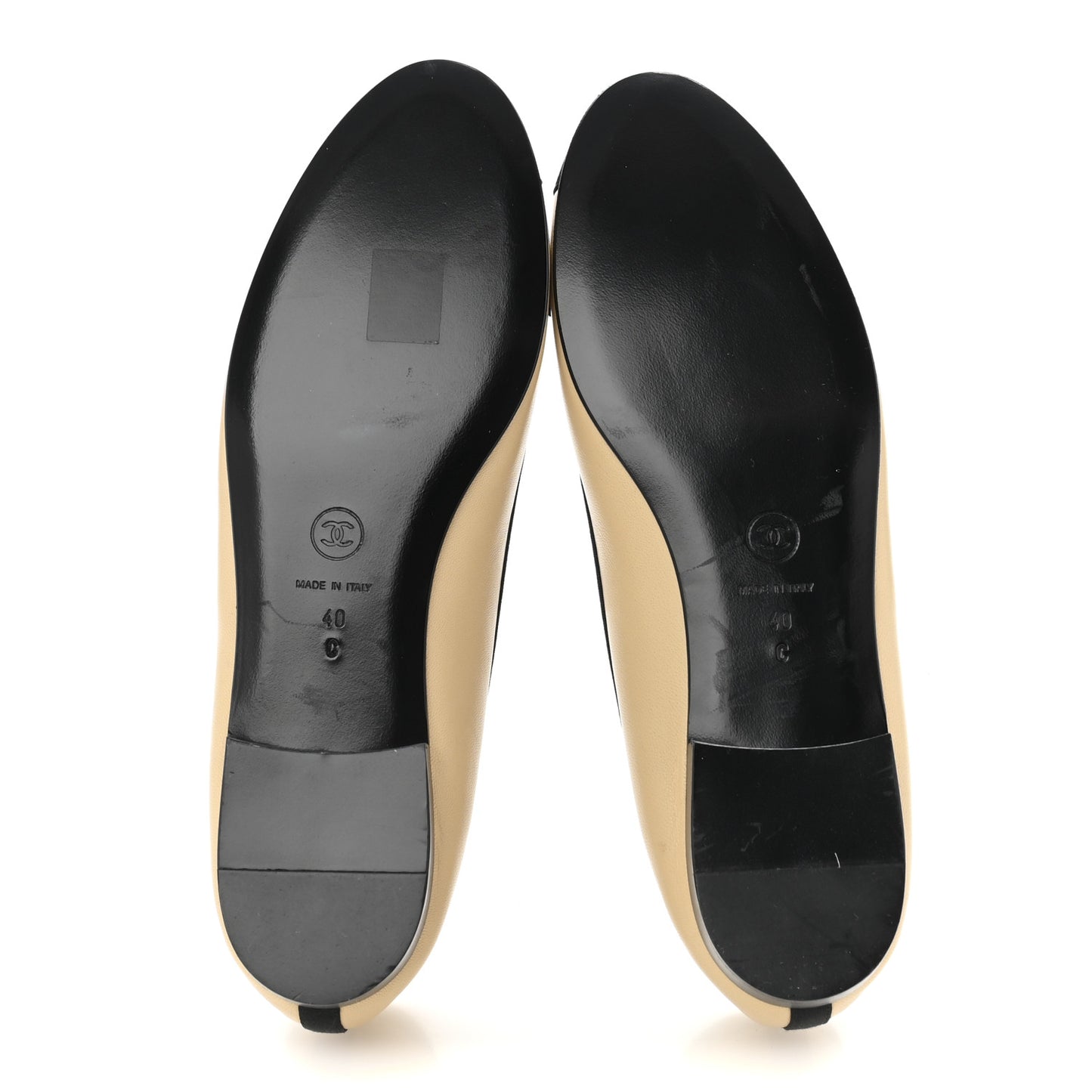 Lambskin Grossgrain Cap Toe Bow CC Ballerina Flats 40 Beige Black
