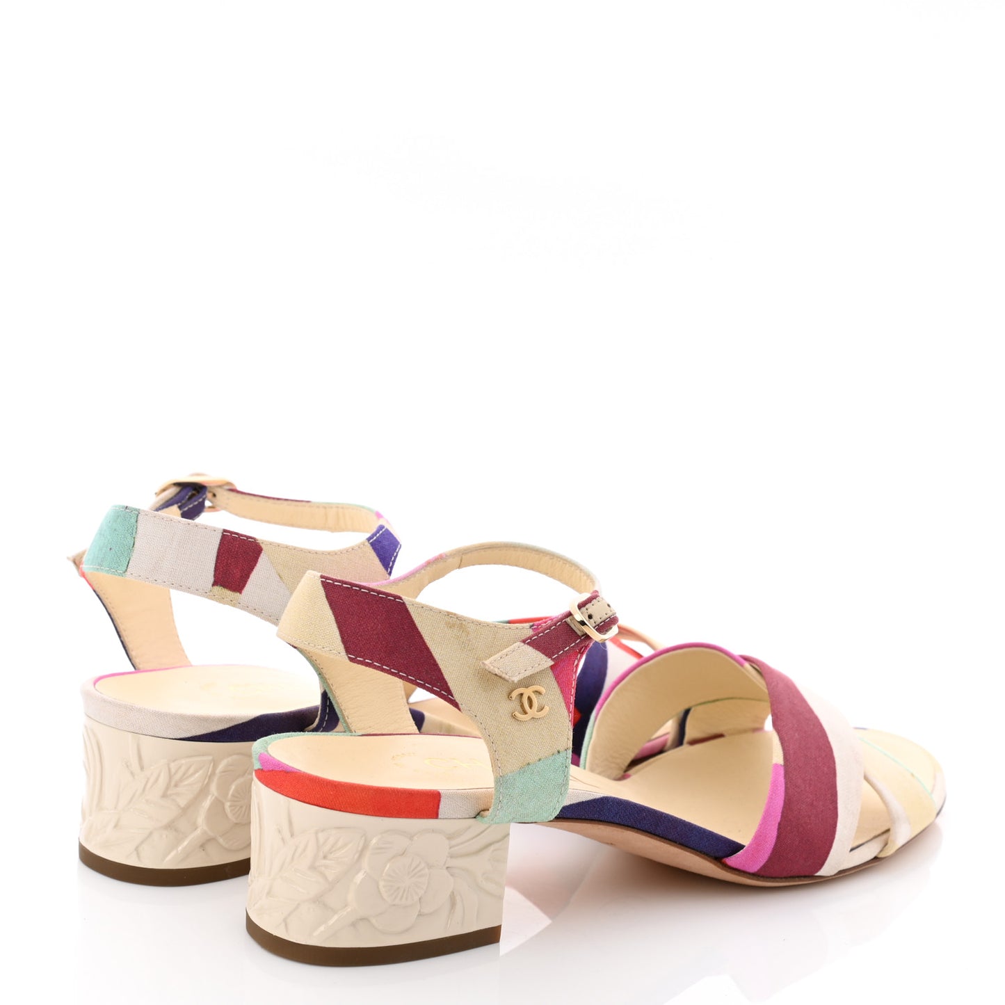 Fabric Camellia Embossed Sandals 38.5 Multicolor
