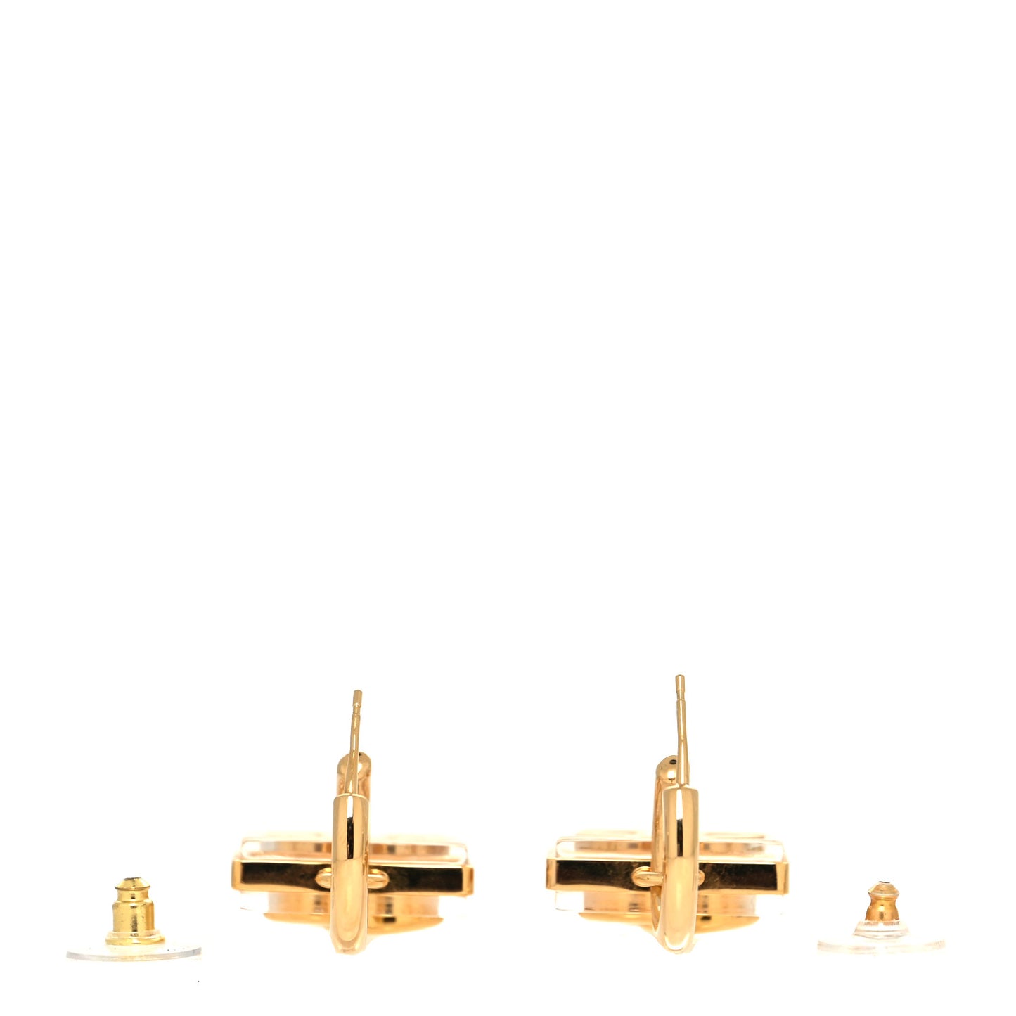 Metal Resin CC Square Drop Earrings Gold Transparent