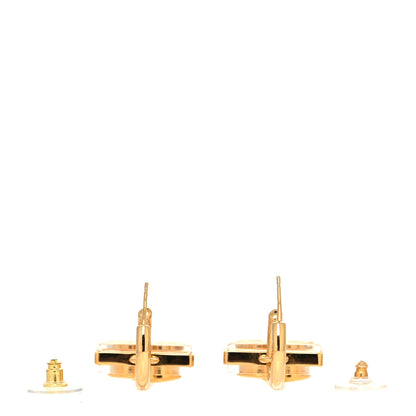 Chanel Metal Resin CC Square Drop Earrings Gold Transparent 3 of 4