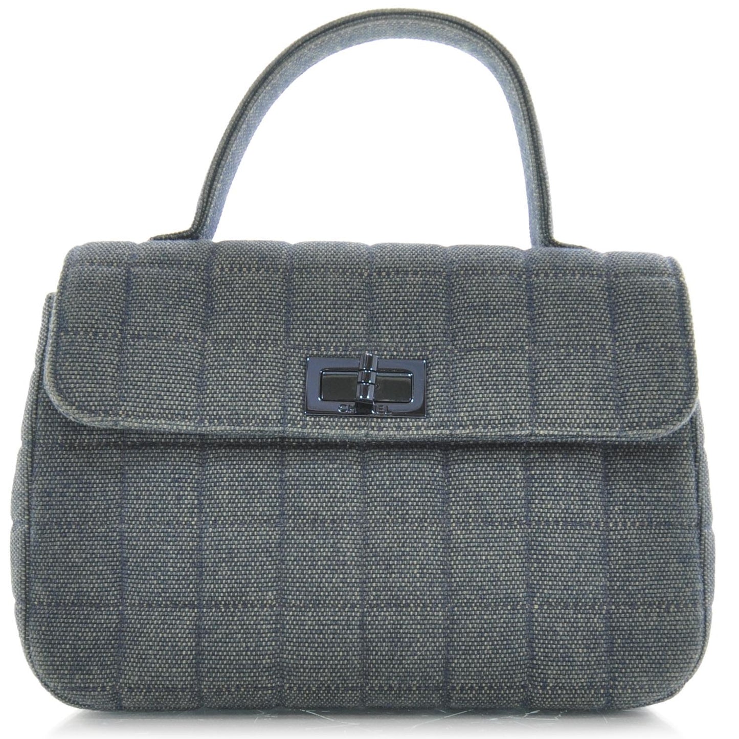 Denim Quilted Mademoiselle Top Handle Bag