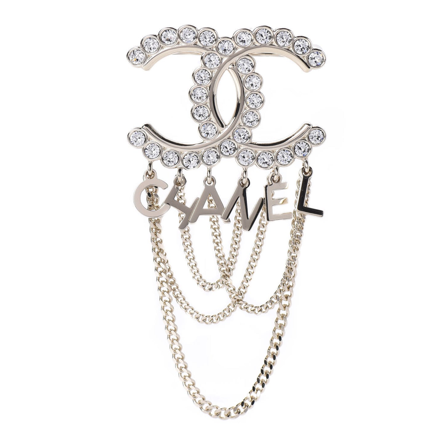 Metal Crystal Bow-tiful CC Chain Brooch Gold