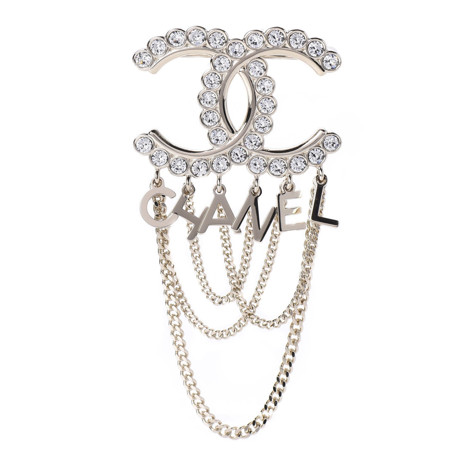 Chanel Metal Crystal Bow-tiful CC Chain Brooch Gold 1 of 4