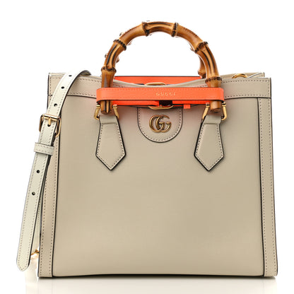 Gucci Wonka Grain Calfskin Small Diana Tote Bag Mystic White Orange Fluo 1 of 10