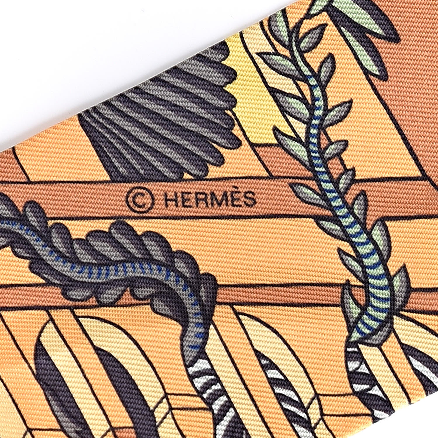 Hermes Silk Animapolis Twilly Ocre Bleu Vert 4 of 5