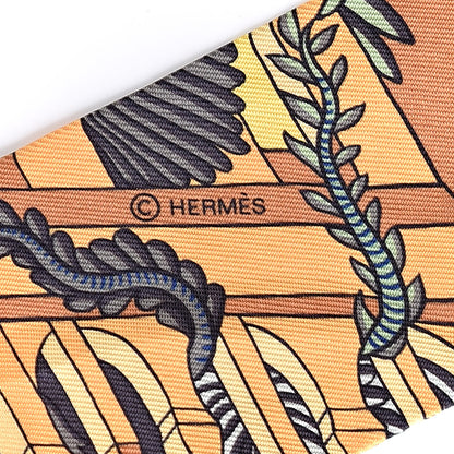 Hermes Silk Animapolis Twilly Ocre Bleu Vert 4 of 5