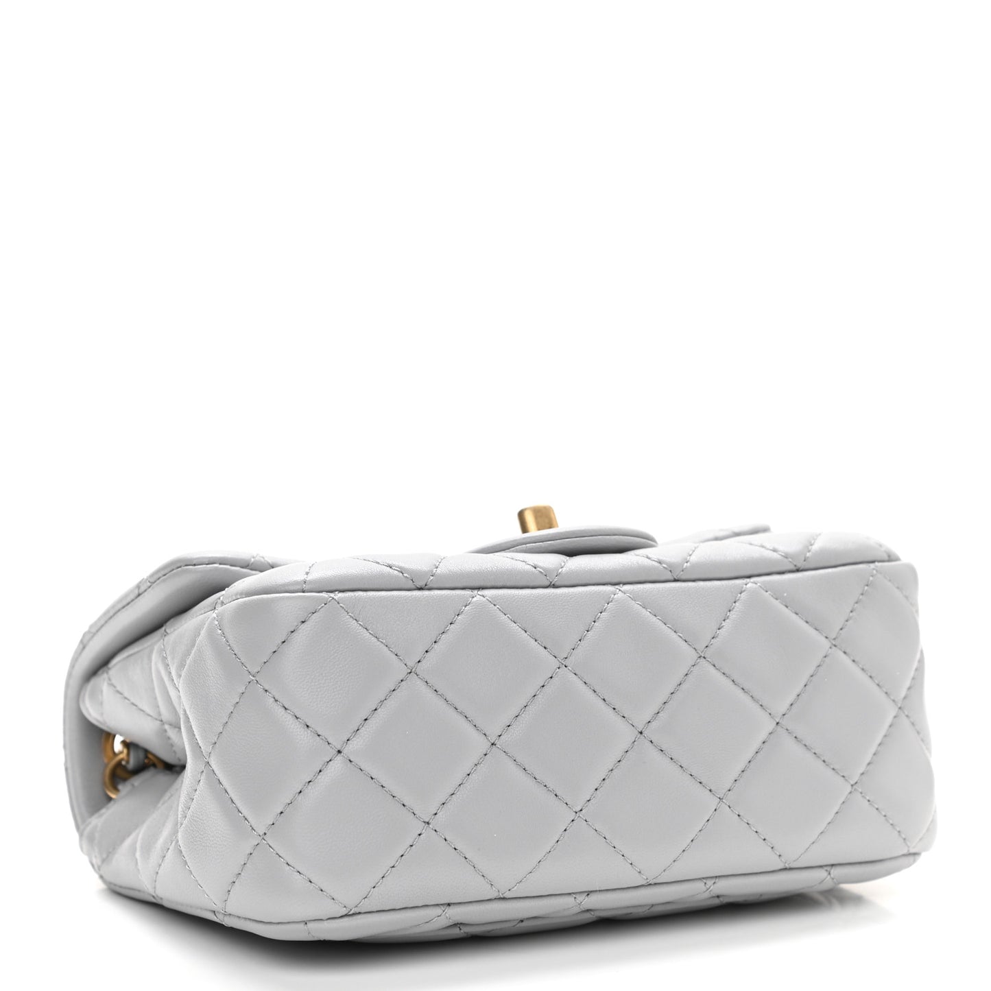 Lambskin Quilted Mini Pearl Crush Flap Light Grey