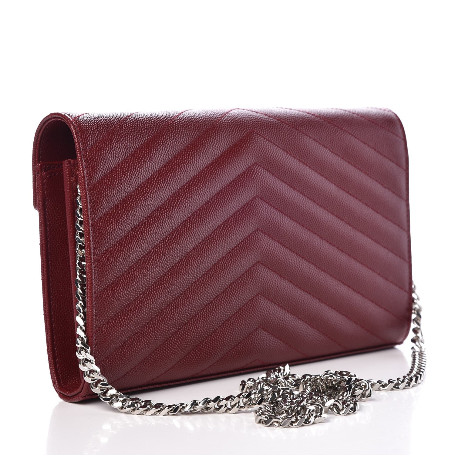 Saint Laurent Grain De Poudre Matelasse Chevron Monogram Chain Wallet Palissandre 3 of 7