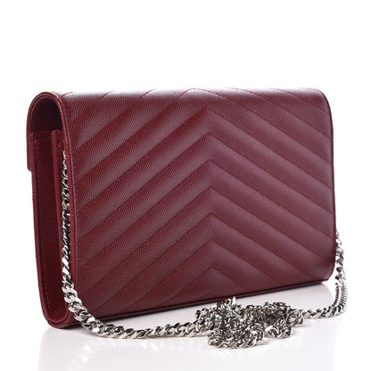 Saint Laurent Grain De Poudre Matelasse Chevron Monogram Chain Wallet Palissandre 3 of 7