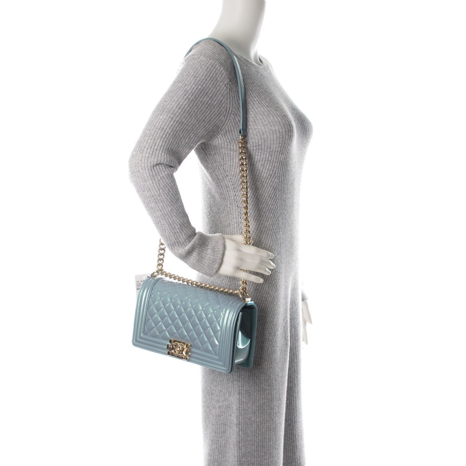 Chanel Iridescent Patent Calfskin Quilted Medium Boy Flap Light Blue 2 of 7