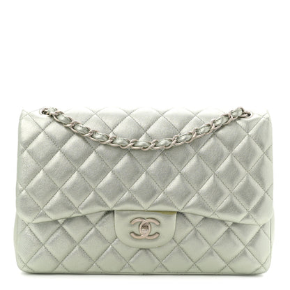 Chanel Metallic Lambskin Quilted Jumbo Double Flap Green 1 of 12