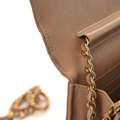Chanel Calfskin Chevron Quilted Wallet On Chain WOC Beige 12 of 19