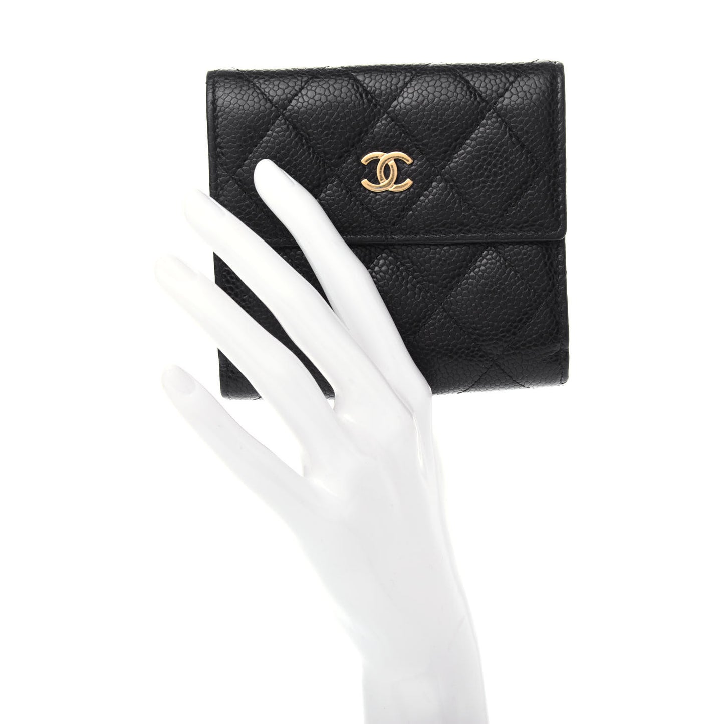 Caviar Quilted Compact French Flap Wallet Black
